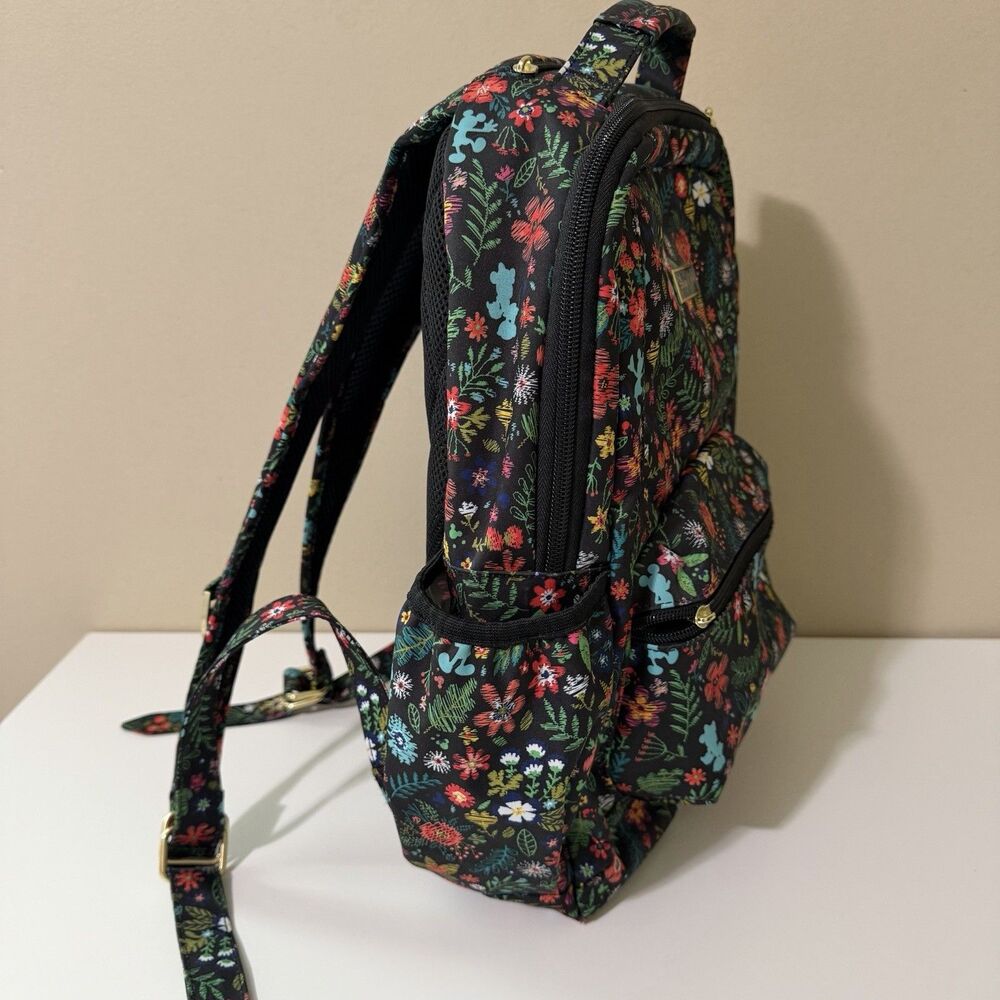 Disney X Jujube Black Floral Mickey Mouse Backpack Missing Pulls -See Photos - Picture 8 of 15